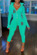 Cyan Fashion Print Patchwork Zipper Collar Long Sleeve Two Pieces