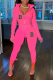 Pink Fashion Print Patchwork Zipper Collar Long Sleeve Two Pieces