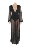 Black Sexy Solid Patchwork See-through Swimwears Cover Up