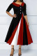 Deep Red Casual Solid Patchwork Buttons Turndown Collar A Line Dresses