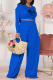 Blue Fashion Print Patchwork O Neck Long Sleeve Two Pieces