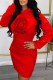 Red Fashion Casual Print Letter Hooded Collar One Step Skirt Dresses