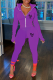 Dark Purple Fashion Print Patchwork Turndown Collar Long Sleeve Two Pieces