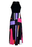 Rose Red Casual Color Lump Print Patchwork O Neck A Line Dresses