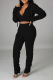 Black Casual Solid Patchwork Hooded Collar Long Sleeve Two Pieces