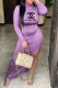 Purple Fashion Casual Print Letter O Neck Irregular Dress Dresses