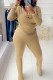 Apricot Fashion Casual Solid Patchwork O Neck Long Sleeve Two Pieces