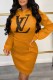 Yellow Fashion Casual Print Letter Hooded Collar One Step Skirt Dresses