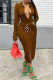 Brown Casual Solid Patchwork Buckle Turndown Collar One Step Skirt Dresses