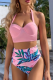 Deep Pink Sexy Print Patchwork Swimwears