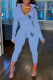 Sky Blue Fashion Print Patchwork Turndown Collar Long Sleeve Two Pieces