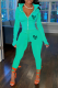 Cyan Fashion Print Patchwork Turndown Collar Long Sleeve Two Pieces