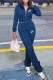 Blue Fashion Casual Letter Embroidered Zipper Collar Long Sleeve Two Pieces