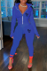 Dark Blue Fashion Print Patchwork Turndown Collar Long Sleeve Two Pieces