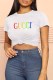 White Fashion Casual Print Letter O Neck T-Shirts