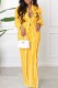 Yellow Fashion Elegant Striped Letter Turndown Collar Long Sleeve Two Pieces
