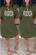 Army Green Casual Print Patchwork O Neck Straight Dresses