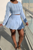 Pink Fashion Solid Patchwork O Neck Long Sleeve Two Pieces