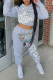 Light Gray Casual Print Patchwork Hooded Collar Long Sleeve Two Pieces
