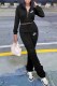 Black Fashion Casual Letter Embroidered Zipper Collar Long Sleeve Two Pieces