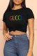 Black Fashion Casual Print Letter O Neck T-Shirts