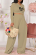 Khaki Fashion Print Patchwork O Neck Long Sleeve Two Pieces