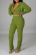 Green Casual Solid Patchwork Hooded Collar Long Sleeve Two Pieces
