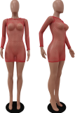 Red Sexy Solid Mesh O Neck Pencil Skirt Dresses