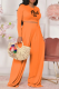 Orange Fashion Print Patchwork O Neck Long Sleeve Two Pieces