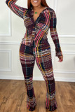Multicolor Fashion Casual Print Patchwork V Neck Long Sleeve Two Pieces