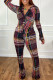 Multicolor Fashion Casual Print Patchwork V Neck Long Sleeve Two Pieces
