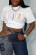 White Fashion Casual Print Letter O Neck T-Shirts