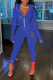 Dark Blue Fashion Print Patchwork Zipper Collar Long Sleeve Two Pieces