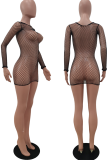 Red Sexy Solid Mesh O Neck Pencil Skirt Dresses