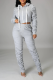Grey Casual Solid Patchwork Hooded Collar Long Sleeve Two Pieces