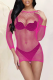 Rose Red Sexy Solid Mesh O Neck Pencil Skirt Dresses