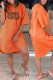 Tangerine Red Casual Print Patchwork O Neck Straight Dresses