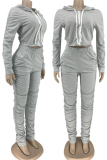 Green Casual Solid Patchwork Hooded Collar Long Sleeve Two Pieces