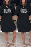 Yellow Casual Print Patchwork O Neck Straight Dresses