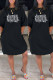 Black Casual Print Patchwork O Neck Straight Dresses