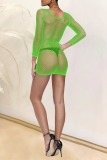 Red Sexy Solid Mesh O Neck Pencil Skirt Dresses