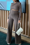 Grey Fashion Casual Solid Patchwork O Neck Long Sleeve Two Pieces