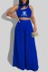 Blue Fashion Casual Print Letter O Neck Sleeveless Two Pieces