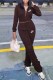Coffee Fashion Casual Letter Embroidered Zipper Collar Long Sleeve Two Pieces