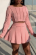 Pink Fashion Solid Patchwork O Neck Long Sleeve Two Pieces
