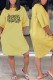 Yellow Casual Print Patchwork O Neck Straight Dresses