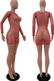 Red Sexy Solid Mesh O Neck Pencil Skirt Dresses
