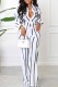 White Fashion Elegant Striped Letter Turndown Collar Long Sleeve Two Pieces