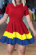 Deep Red Casual Solid Patchwork O Neck Cake Skirt Dresses