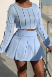 Pink Fashion Solid Patchwork O Neck Long Sleeve Two Pieces